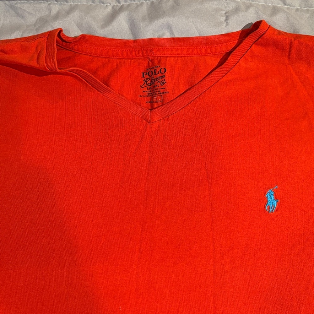Polo by Ralph Lauren Red Tee with Silver Blue Logo. Like new never warn
